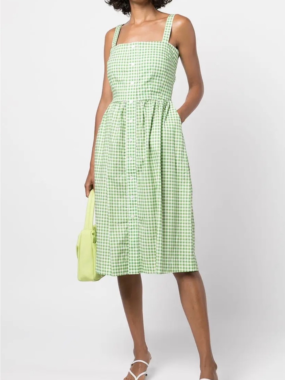 HVN Laura Green Gingham Print Sun Dress - Size 14